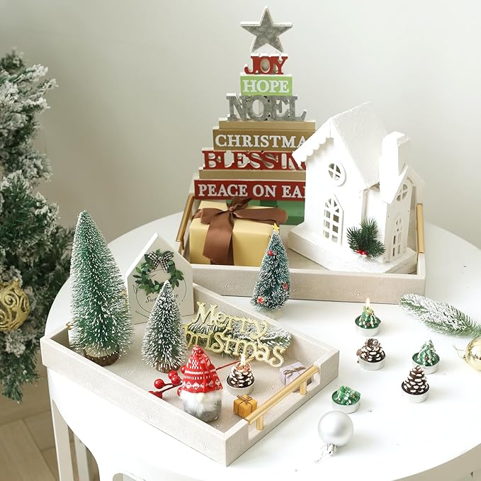 SwallowLiving Set of 2 Shagreen Serving Tray with Gold Polished Metal Handles Ivory Wood Decorative Tray PU Leather with Brushed Gold for Coffee Table Ottoman Console Table