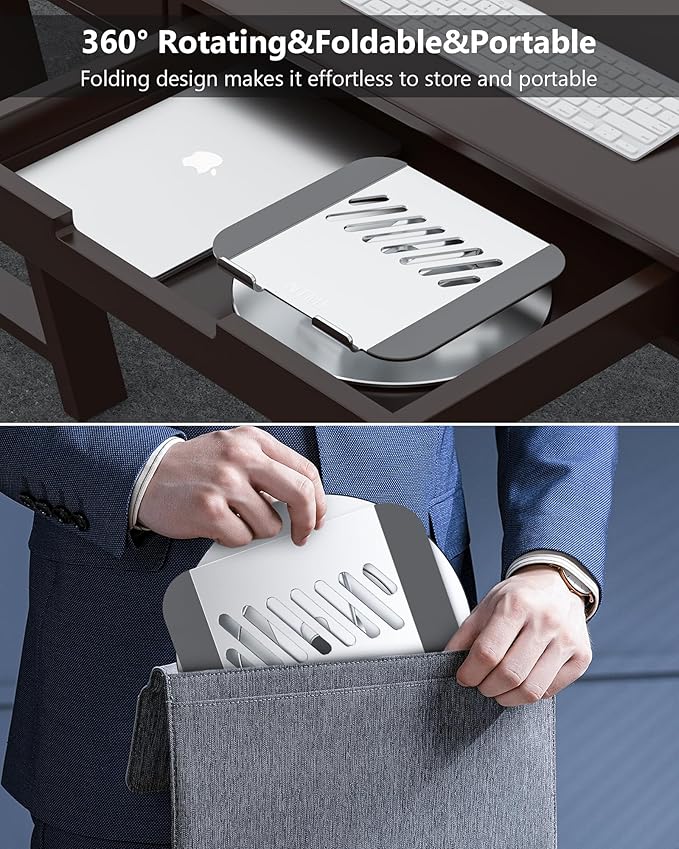 NTMY Adjustable 360 Rotating Laptop Stand with Phone Holder, Foldable for Desk, Ergonomic Fits MacBook, All Notebooks up to 17.3 inches
