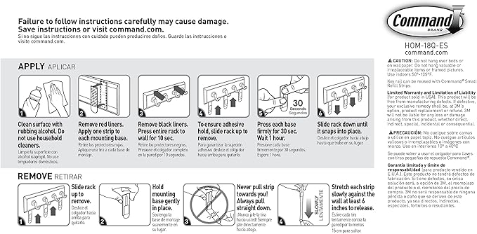 Command Key Rail, Holds up to 2 lb, 8-inch Rail with 4 Key Hooks and 6 Command Strips, Quartz, Removable Key Hooks for Entryway or Hallway, Hang Keys, Hats, Dog Leashes, and Accessories