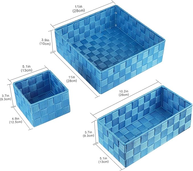 Posprica Woven Storage Baskets for Organizing, Small Black Baskets Cube Bin Container Tote Organizer Divider for Drawer, Closet, Shelf, Dresser, Set of 4(Navy)