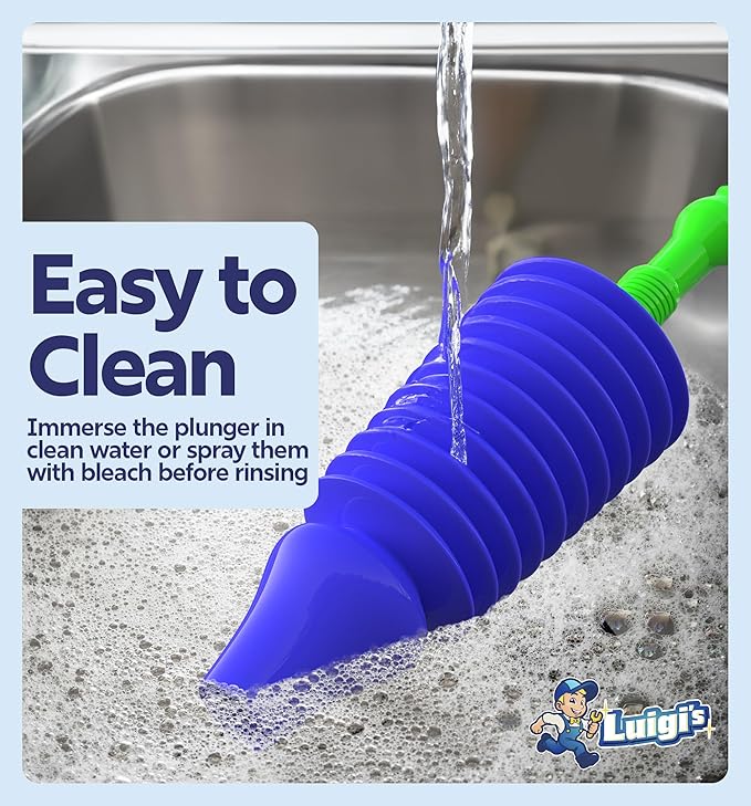 Luigi's Toilet Plunger - Unclogger Plungers for Bathroom - Heavy Duty Clog Remover with Effective Unblocker Bellows Design - Remover Tool to Unblock Toilet Blockage - Blue