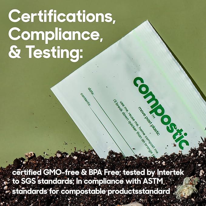 Compostic Home Compostable Resealable Gallon Bags (10.5"x10.5"), Microwave & Freezer Safe, Organic Food Storage Container, 100 Count (Pack of 1)