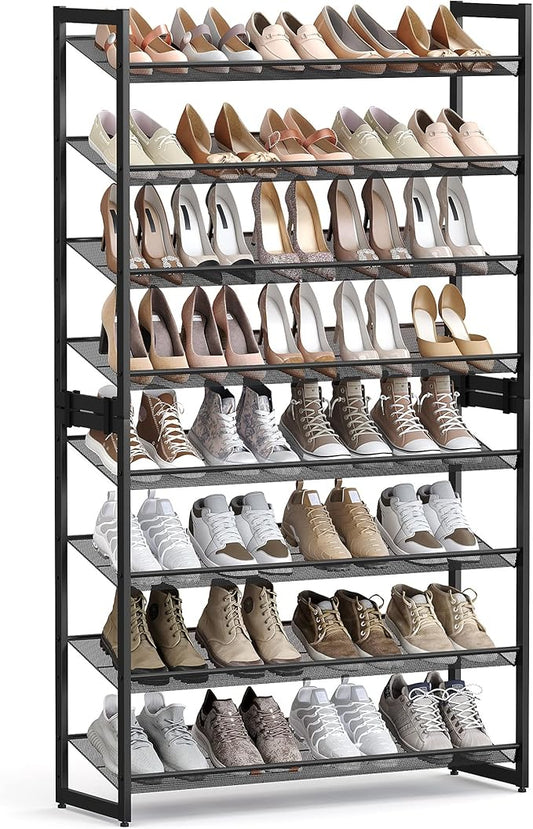 SONGMICS Shoe Rack, 8-Tier Shoe Organizer, Metal Rack for Garage, Set of 2, 4-Tier Stackable Shelf, with Adjustable Flat or Angled Shelves, 32-40 Pairs, Ink Black ULMR08B
