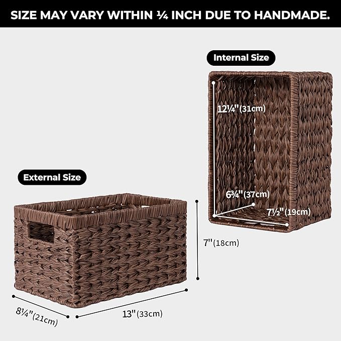 GRANNY SAYS Wicker Storage Baskets for Shelves, Wicker Baskets for Organizing, Waterproof Woven Basket for Pantry, Rectangle Basket for Shlef, Brown, 2-Pack