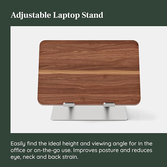 Branch Adjustable Laptop Stand - Elevate Ergonomics & Reduce Strain, Laptop Riser Customizable Height & Angle, Portable & Robust Design for Home or Office, Secure Silicon Grips - Walnut