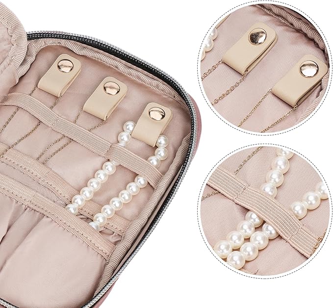 NISHEL Travel Jewelry Case, Holiday Organizer for Necklaces, Earrings, Rings, Bracelets, Watch,Small,Rosewood-Pink