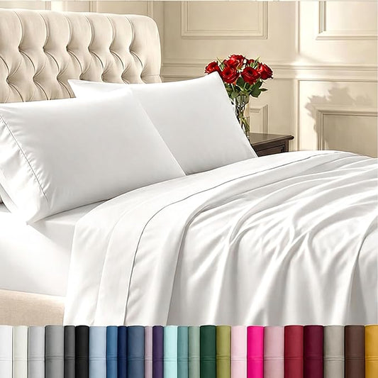 California Design Den Twin XL Sheets Set - Soft 400 Thread Count Sateen, Natural 100% Cotton Sheets, Deep Pockets with All Around Elastic for a Snug Fit, Durable Bedding Set - White