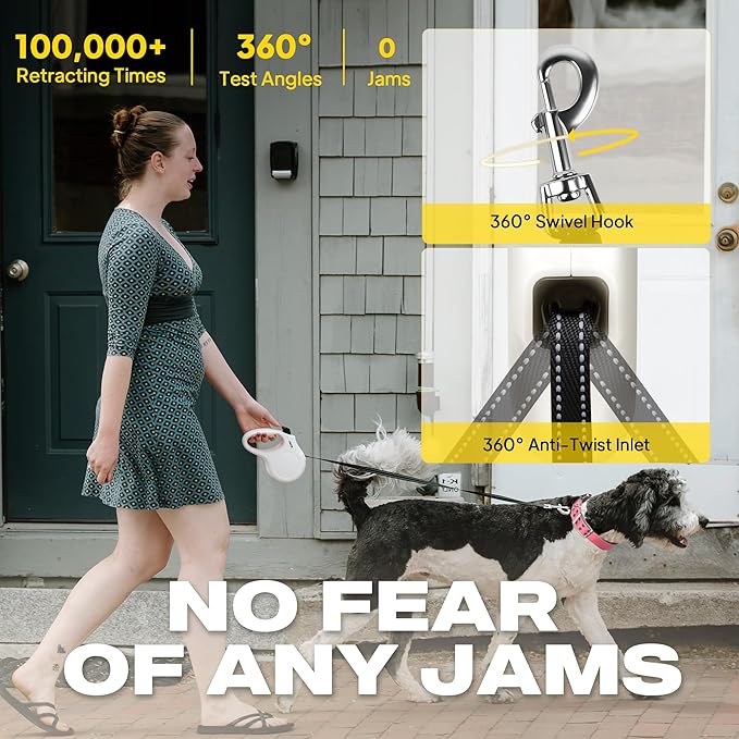 Fida Retractable Dog Leash X-Small Breed, 10 ft Durable Pet Walking Leash for Extra Small Dogs/Cats/Small Animals up to 18 lbs, 360° Tangle Free, White