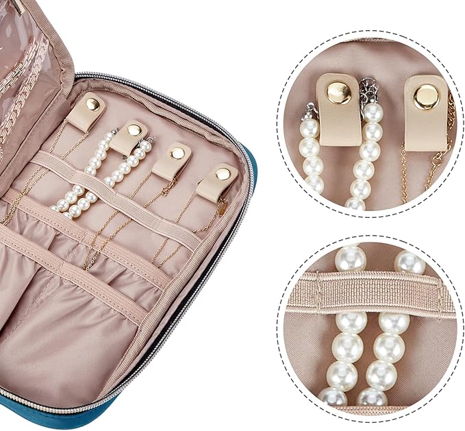 NISHEL Travel Jewelry Case, Holiday Organizer for Necklaces, Earrings, Rings, Bracelets, Watch, Lake-Blue
