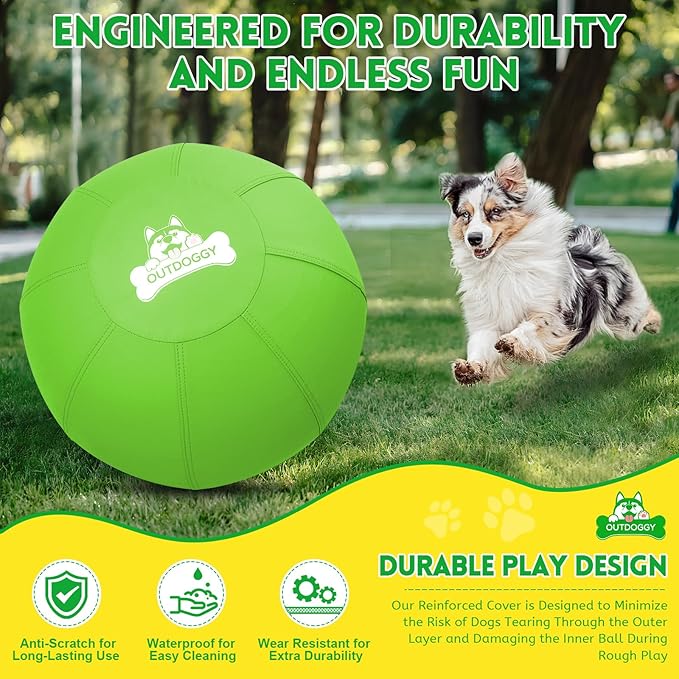Herding Ball for Dogs 22 Inch - Dual-Layer Heavy Duty Herding Ball for Australian Shepherds, Border Collies & Cattle Dogs | Outdoor Herding Toy for Medium/Large Dogs - Backyard Training and Play-Green