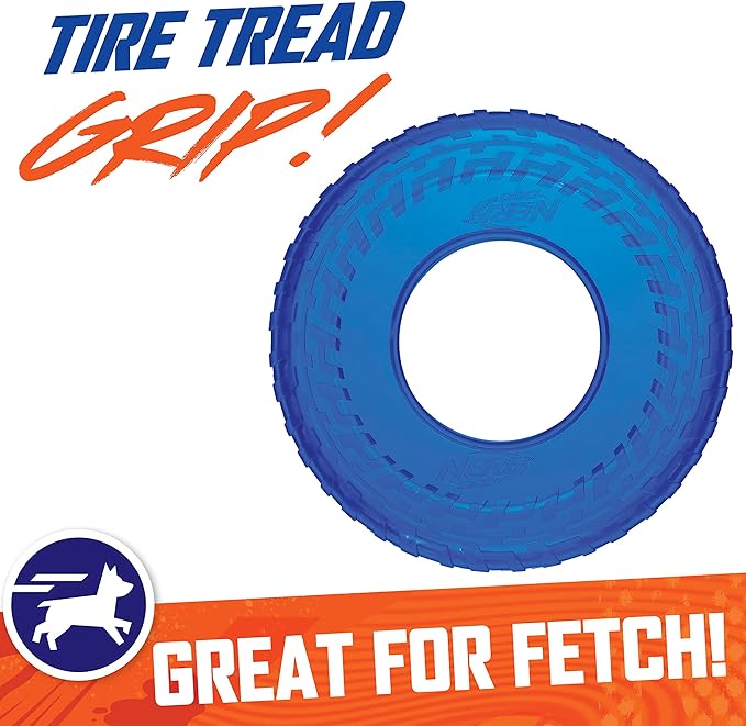 Nerf Dog 10in Enhanced Translucent TPR Tire Flyer - Blue,Medium Breeds