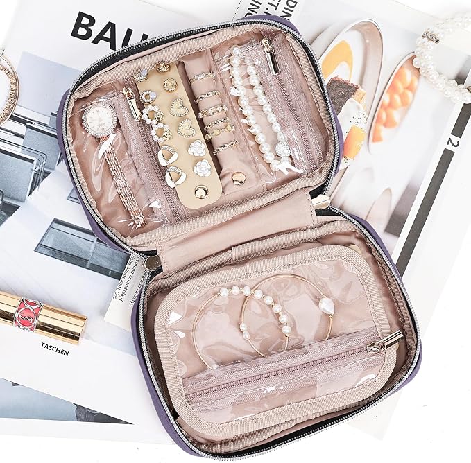 NISHEL Travel Jewelry Case, Holiday Organizer for Necklaces, Earrings, Rings, Bracelets, Watch,Small,Purple