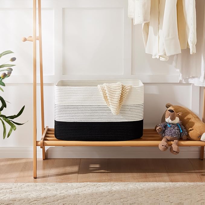 Blanket Basket,Rectangle Woven Baskets for Storage,100L Laundry Basket for Decorative Nursery Blanket,Toys,Dirty Clothes and Magazine in Shelves,Baby Room,and Living Room