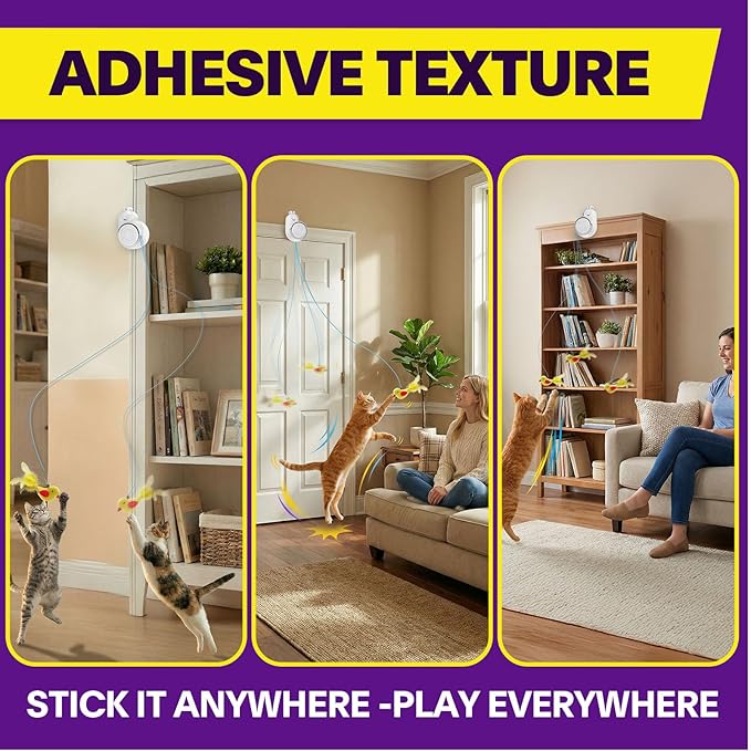 Interactive Cat Toys for Indoor Cats: Automatic Electric Flying Bird Feather & Mouse Wand, Rechargeable Electric Hanging Play Chase Exercise Moving Enrichment Toy for Bored Kittens and Adult Cats