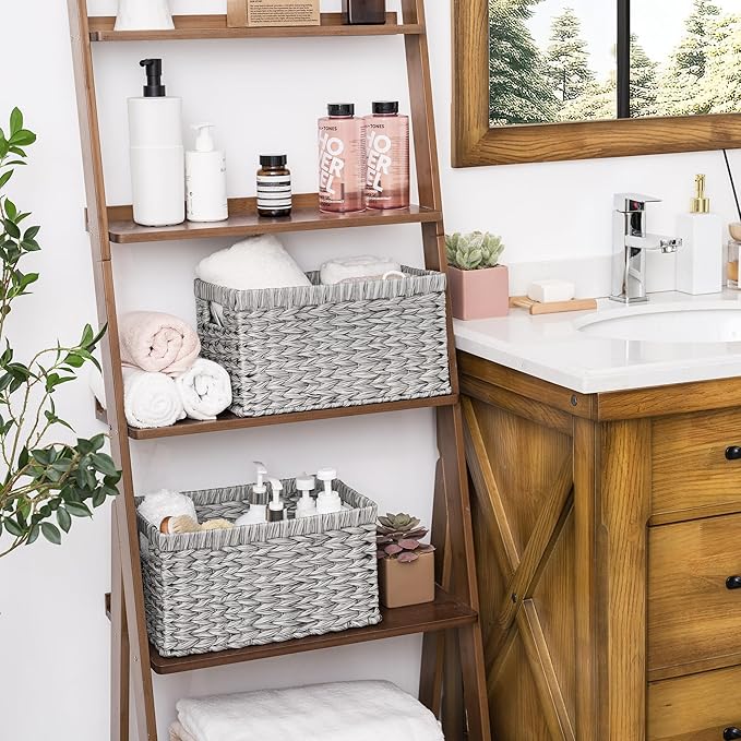 GRANNY SAYS Wicker Baskets with Handles - Gray Storage Baskets (2-Pack) for Organizing Cabinet, Coffee Table