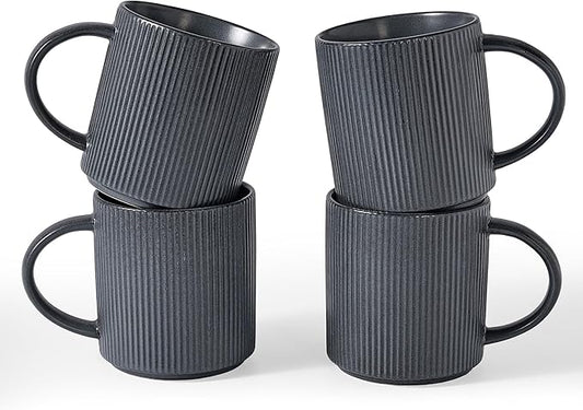 famiware Coffee Mug Set for 4, Star 16 oz Catering Mugs Cup Set with Handle for Coffee, Tea, Cocoa, Milk - Ceramic Stoneware Drinkware Set, Matte Dark Charcoal