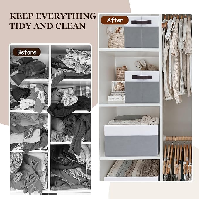 Criusia 12 Pack Large Storage Baskets for Shelves | Fabric Closet Organizers and Storage Bins with Handles for Home Organization | Decorative Collapsible Basket for Organizing Clothes Toy Nursery