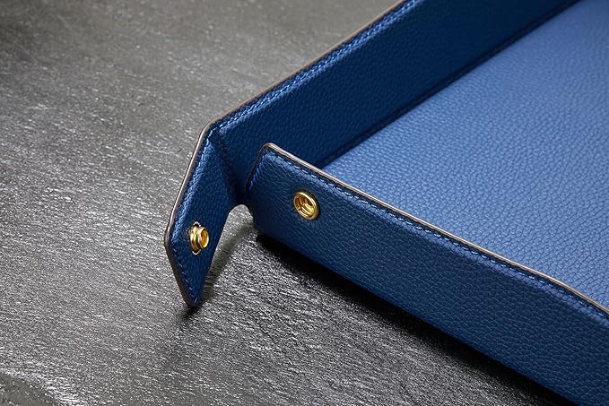 Oversized Leather Catchall Tray for Men, Gentleman's Valet Tray Organizer for Wallet, Keys, Accessories - Microfiber Lychee Blue