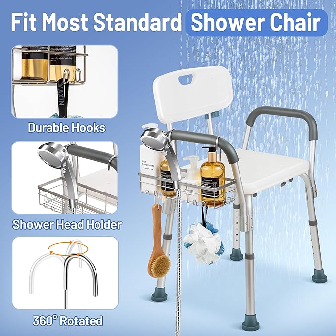 YUOROS Shower Caddy Hanging, 304 Stainless Steel Shower Organizer Rack for Shower Chair Bench for Elderly Seniors Disabled Handicap