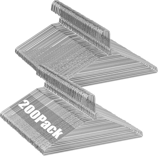 Wire Metal Clothes Hangers Bulk 200 Pack, 16 Inch 12 Gauge Standard Size, Slim Space Saving for Coat Suits Shirts Pants Skirts, Non Slip, Silver