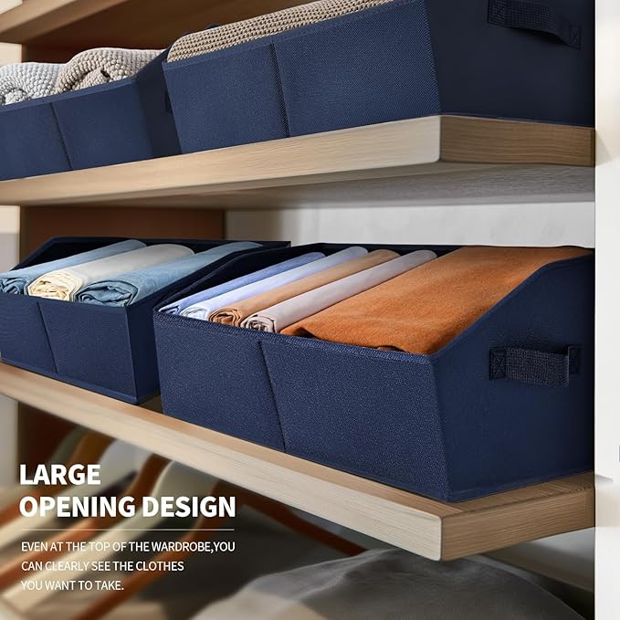 Closet Baskets for Shelves Trapezoid - Decorative Storage Baskets with Handle, Closet Bins for Organization, Shelf Storage Bins for Clothes, Books, Home, Office, 4 Pack, Navy Blue