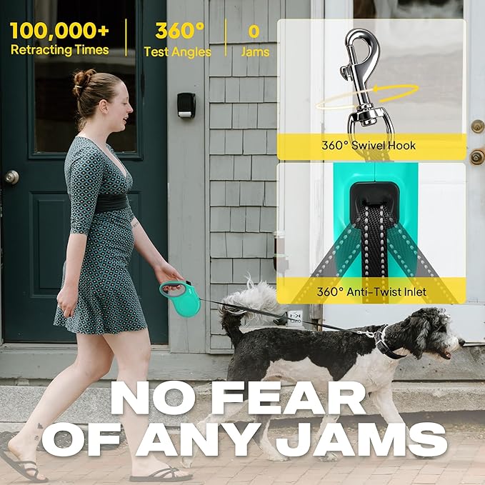 Fida Retractable Dog Leash, 16 ft Dog Walking Leash for Small Dogs up to 26 lbs, 360° Tangle Free, Teel