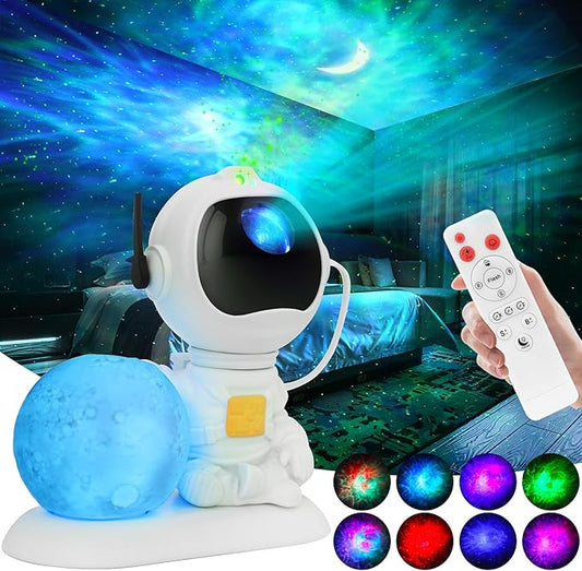 KIMHY Astronaut Galaxy Projector, 2 in 1 Galaxy Projector for Room Decor with Moon Lamp, Star Projector Galaxy Light with 8 Colors Effects, Timer & Remote Control, Night Light for Kids Christmas