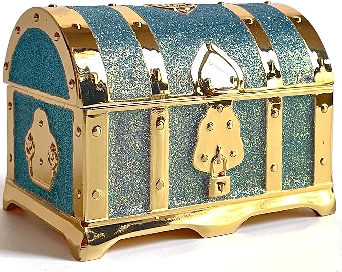 Retro Jewelry Box Arched Vintage Rectangular Metal Chest Necklace Ring Earrings Storage Case for Women Girls (Golden Starlight Blue-purple, S)