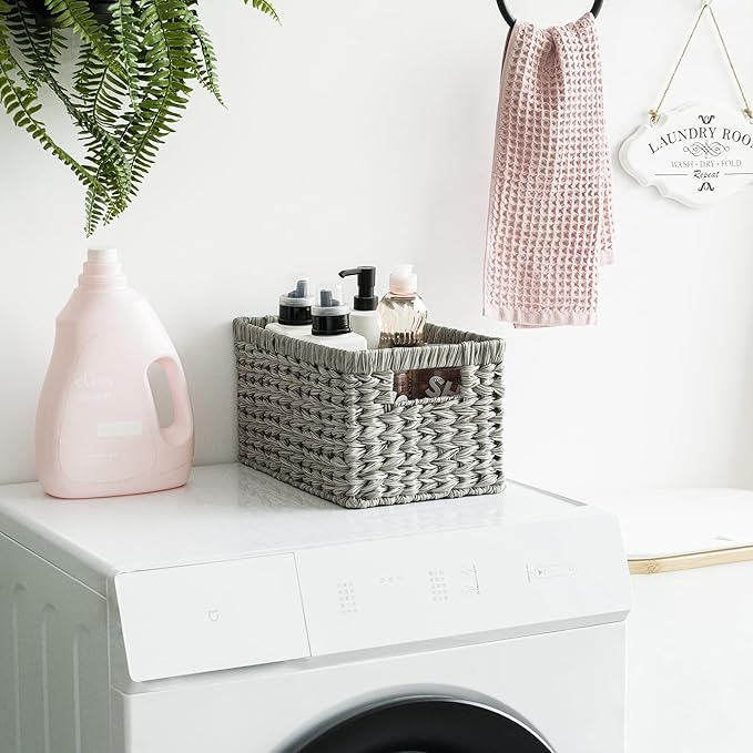 GRANNY SAYS Wicker Baskets with Handles - Gray Storage Baskets (2-Pack) for Organizing Cabinet, Coffee Table