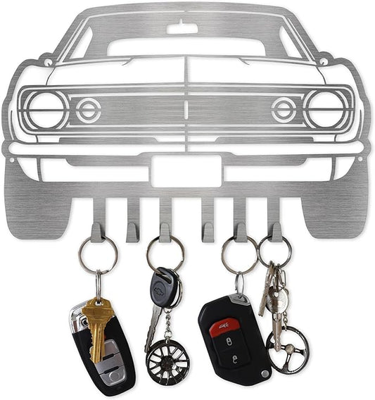 MOOH Metal Automotive Key Holder with 6 Hooks - Unique Wall Mounted Car Lovers Gifts for Men & Women - Cool Man Cave Decor