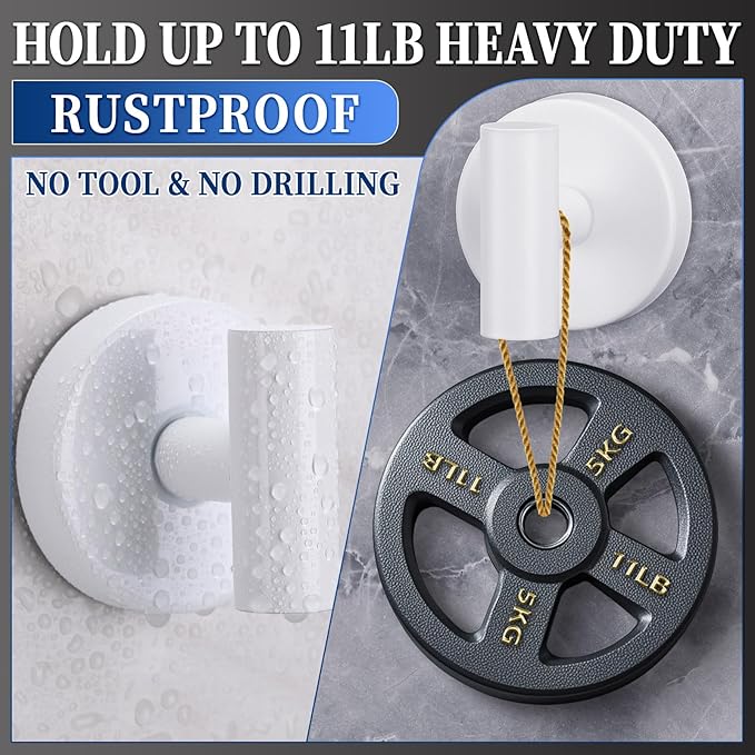 Heavy Duty Reusable Suction Cup Hooks for Shower - No Drill Bathroom/Glass/Mirror/Tiles & Metal Surfaces,and Smooth Non-Porous Surfaces for Towels, Robes, Loofahs (4, White)