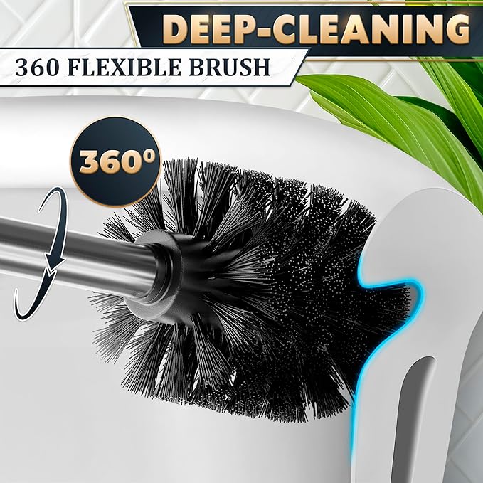 Silver Toilet Brush and Holder Set Stainless Steel – Square Design Toilet Bowl Brush and Holder, Rust, Corrosion & Scratch Resistant with Splash Protection, for Efficient Cleaning and Neat Storage