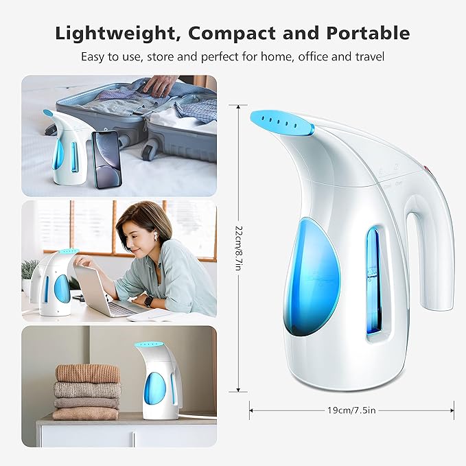 HiLIFE Steamer for Clothes, Portable Handheld Design, 240ml Big Capacity, 700W, Strong Penetrating Steam, Removes Wrinkle, for Home, Office(ONLY FOR 120V) (Blue)