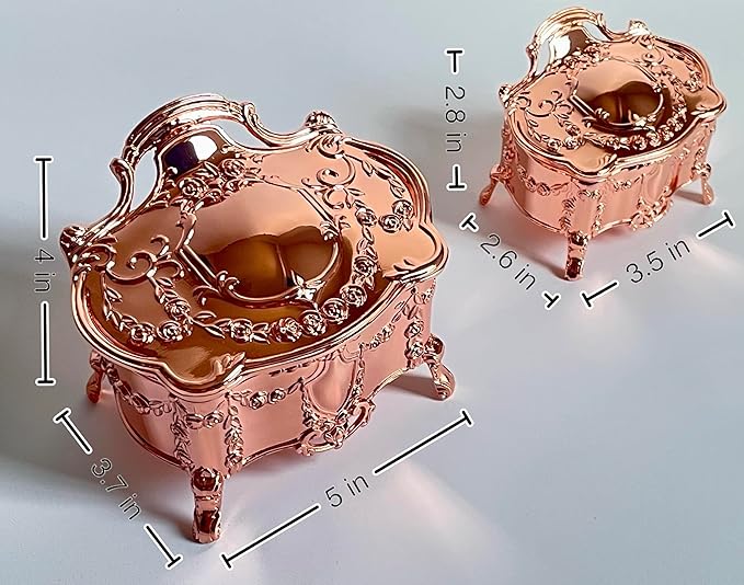 Truewon Princess Jewelry Box, Modern Korean Asian Design Metal Chest Earring Ring Necklaces Storage for Girls (Rose Gold, Small)