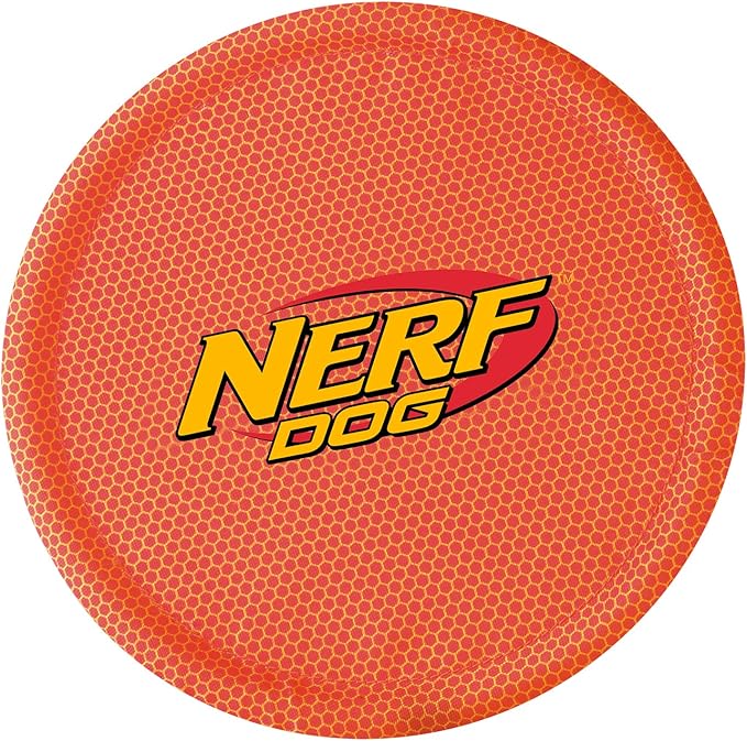 Nerf Dog Nylon Flyer Dog Toy, Flying Disc, Lightweight, Durable and Water Resistant, Great for Beach and Pool, 9 inch Diameter, for Medium/Large Breeds, Two Pack, Orange and Red (8959)