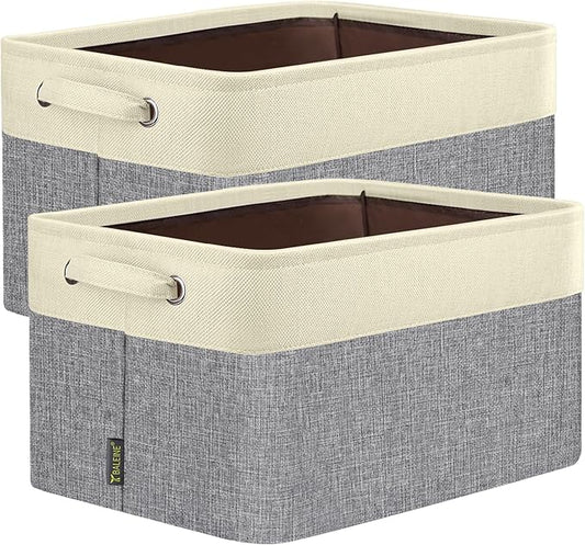 BALEINE 2 Pack Fabric Storage Bins for Shelves, Linen Storage Baskets for Organizing, Decorative Closet Bins for Clothes, Home (Grey, 17''x13''x10.5'')