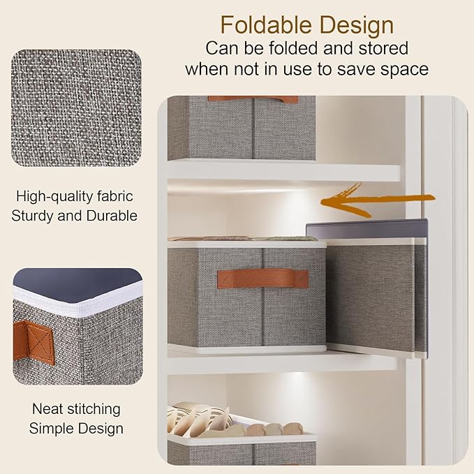 Fabric Storage Cubes 1-Pack, Foldable Open Clothes Boxes, 15 x 6 x 5 Inch Organizer Bins with Double Handles, Closet Basket Containers, Gray