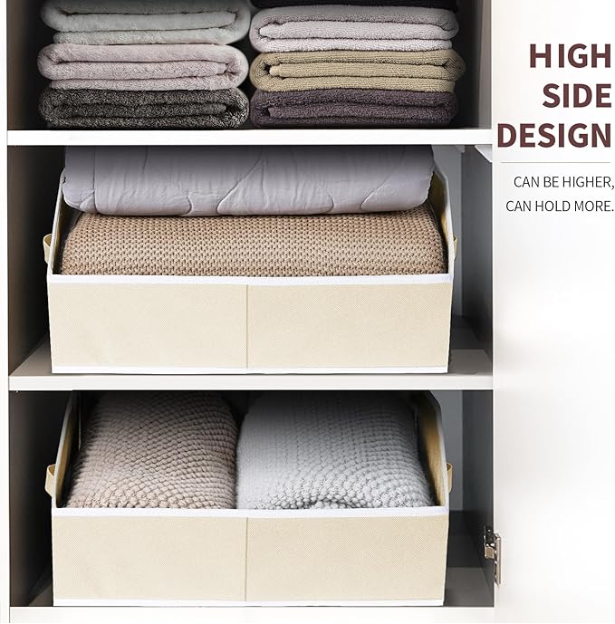 Clothes Organizers and Storage - Fabric Cube Bins with Handles, Storage Baskets for Shelves, Trapezoid Collapsible Boxes for Home, Dorm, Office, 10 Pack, Beige