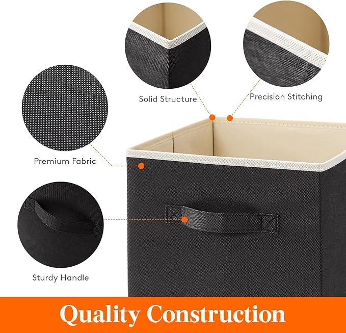 Lifewit 16 Packs Storage Cubes, 11 Inch Cube Storage Bins, Foldable Decorative Fabric Storage Baskets for Organizing Home Organizers with Handles for Shelves, Closet, Black