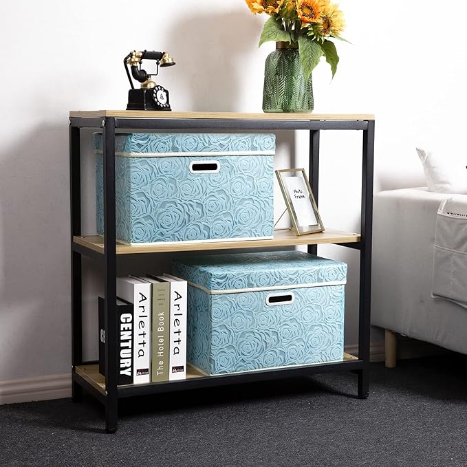 PRANDOM Larger Collapsible Storage Cube with Lid [1-Pack] Fabric Decorative Storage Bins Box Organizer Container Basket with Cover Handles for Bedroom Closet Living Room 17.7x11.8x11.8 Inch