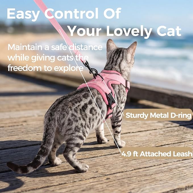 Cat Harness and Leash Set Escape Proof Tactical Large Kitten Harness Emotional Support Cat Vest, Pink, L