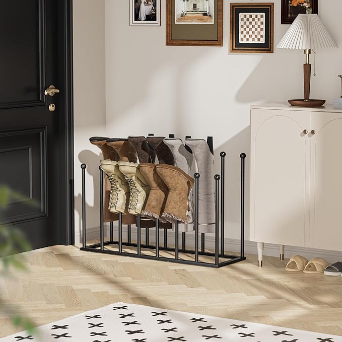 pickpiff Free Standing Shoe Racks - 19.5 Inch Black Metal Boot Rack Organizer Tall Boots for Dorm Room, Closet, Entryway, Bedroom, Patio Outdoor, Hallway, Black, Shoe Storage Fit for 8 Pairs