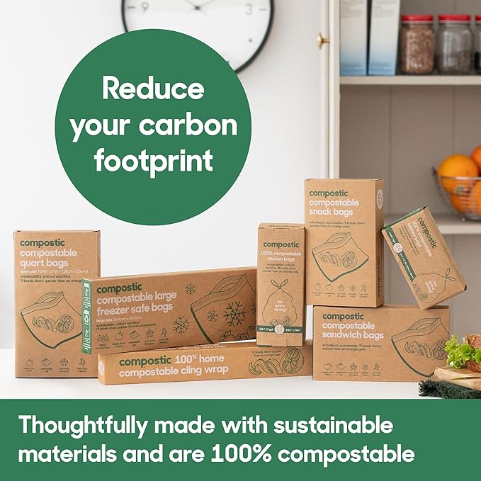 Compostic Home Compostable Resealable Gallon Bags (10.5"x10.5"), Microwave & Freezer Safe, Organic Food Storage Container, 100 Count (Pack of 1)