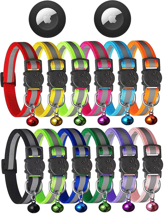 14 Pack Airtag Cat Collar Reflective-Breakaway with AirTag Holder and Bells,Adjustable 7.5''-12.5'',Safety Kitten Collar, Ideal for Girl Boy Cats,Pet Supplies,Stuff(12 Colors and 2 AirTag Holders).