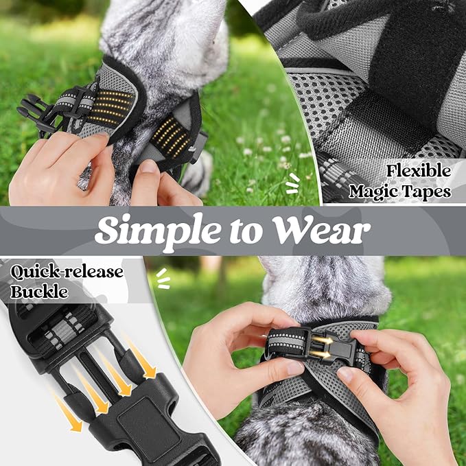 rabbitgoo Cat Harness and Leash Set for Walking Escape Proof, Adjustable Soft Kittens Vest with Reflective Strip for Cats, Comfortable Outdoor Vest, Grey, S