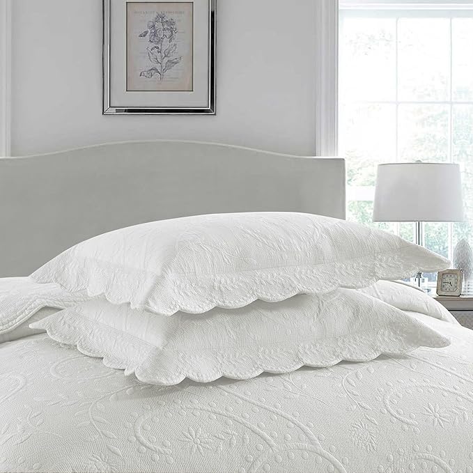 MarCielo 3-Piece 100% Cotton Oversized Bedspread Lightweight Quilt Coverlet Embroidery Farmhouse Bedding Set (TX Bright White, Oversized King (118"x106"))