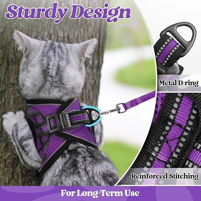 rabbitgoo Cat Harness and Leash Set for Walking Escape Proof, Adjustable Soft Kittens Vest with Reflective Strip for Cats, Comfortable Outdoor Vest, Purple, S