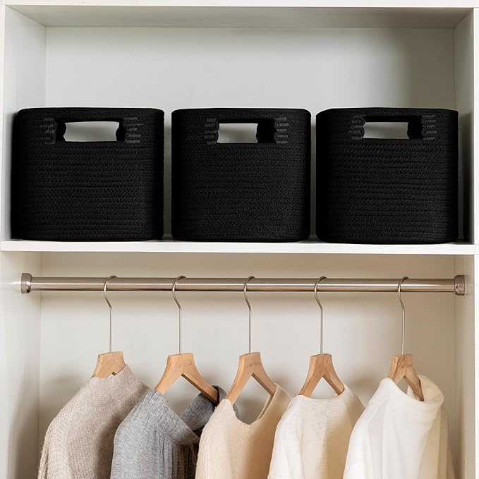 UBBCARE 2 Pack Shelf Baskets, Larger Woven Storage Baskets for Organizing(14.5''L x 9.84''W x 9''H), Basket Organizer for Dog Toys, Books, Clothes, Large Gift Basket, Black