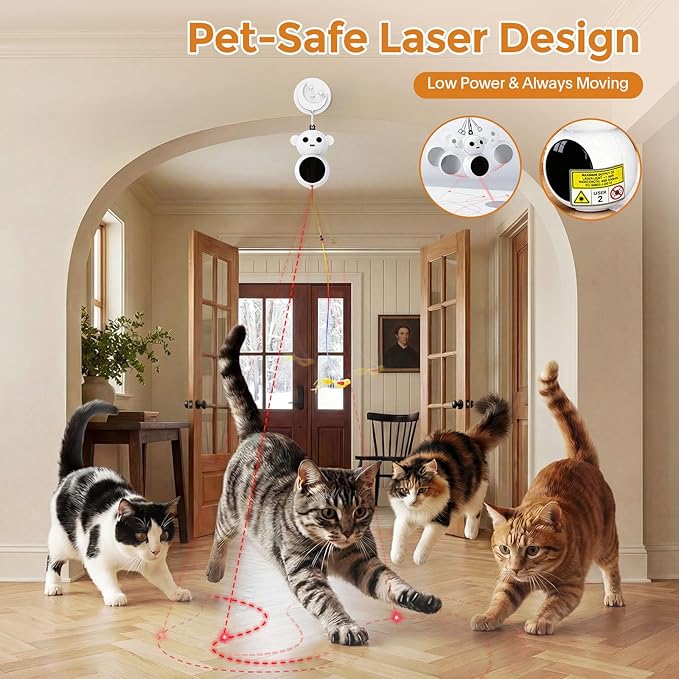 Interactive Cat Toys for Indoor Cats - 2 in 1 Automatic Laser Pointer Cat Toy with Feather Flying Bird，Smart Moving Mouse Wand Toy, Auto On/Off Hanging Toys for Bored Kitten & Adult Cats(Grey)