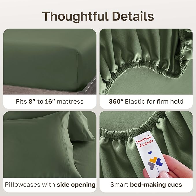 California Design Den King Deep Pocket Sheets Set - Luxury 600 Thread Count 100% Cotton Sheets King Size, Sateen, Hotel-Quality, Better Than Egyptian Cotton Sheets - Dark Olive Green